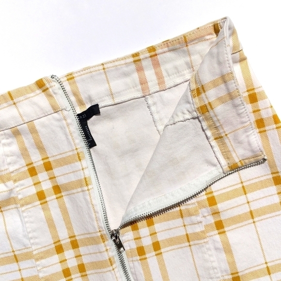 Forever 21 Plaid High Waisted Zip Up Front Mini Skirt White Yellow Medium - Picture 3 of 10
